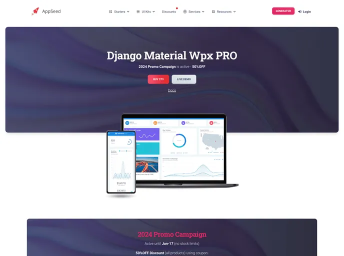 screenshot of Django Material Wpx Pro