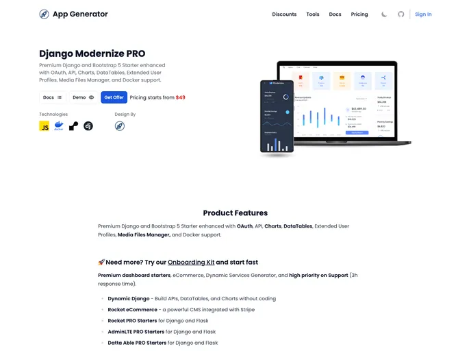 screenshot of Django Modernize Pro