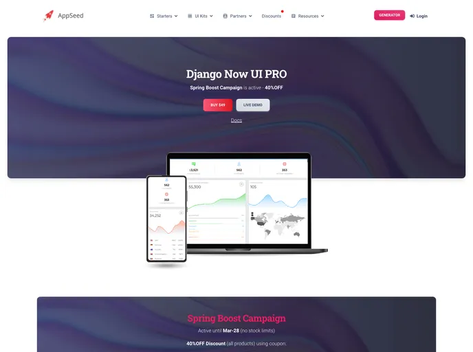 screenshot of Django Now UI Dashboard Pro