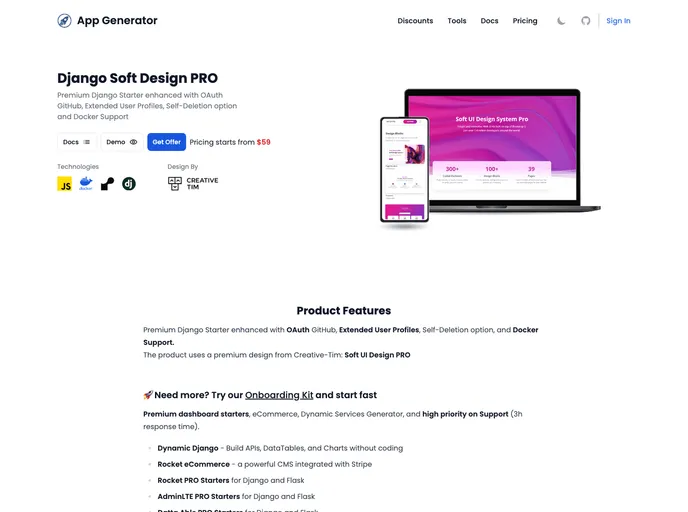 screenshot of Django Soft UI Design Pro