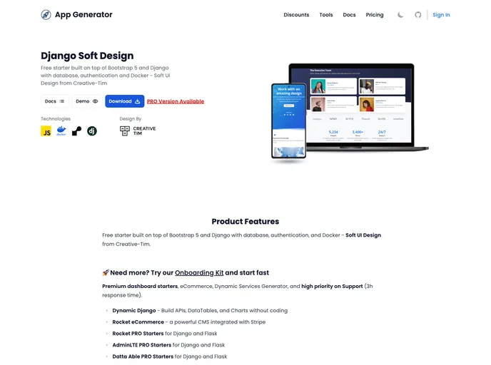 screenshot of Django Soft UI Design