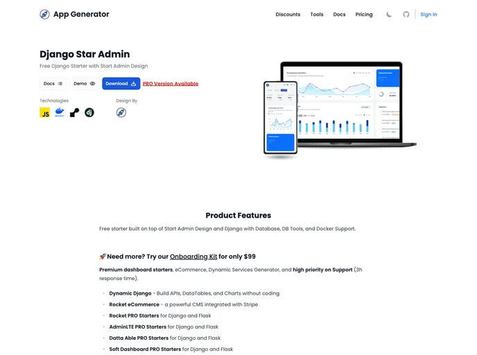 screenshot of Django Star Admin