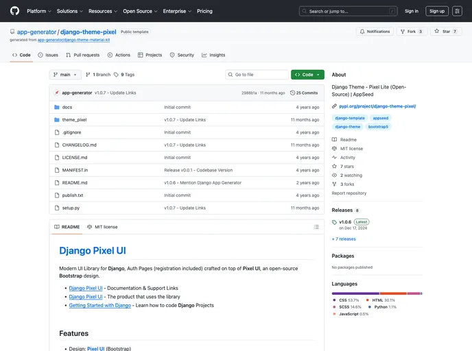 screenshot of Django Theme Pixel_p