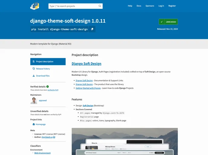 screenshot of Django Theme Soft Design