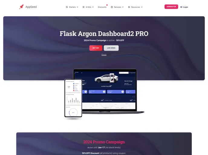 screenshot of Flask Argon Dashboard2 Pro