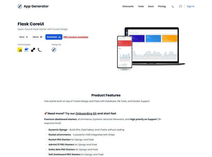 screenshot of Flask Coreui