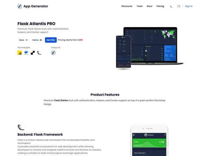 screenshot of Flask Dashboard Atlantis Pro