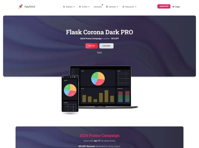 screenshot of Flask Dashboard Corona Boxed Pro