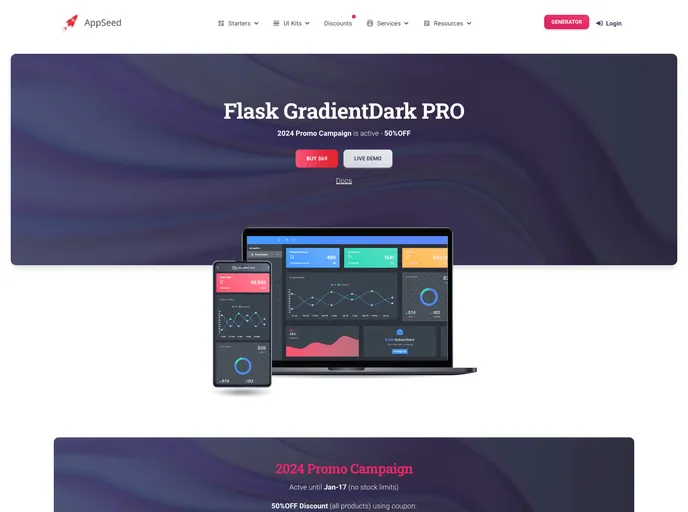 screenshot of Flask Dashboard Gradient Dark Pro