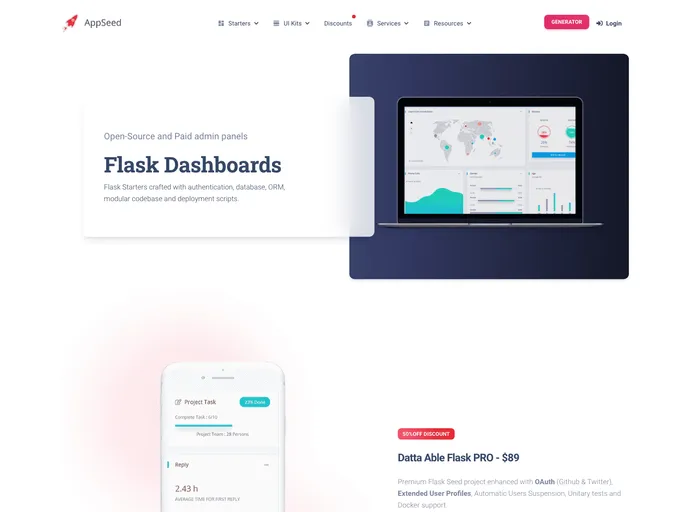 screenshot of Flask Dashboard Millenium Dark Pro