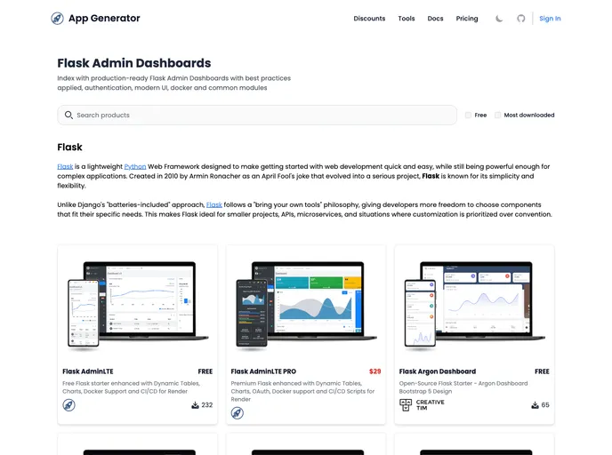 screenshot of Flask Dashboard Sleek
