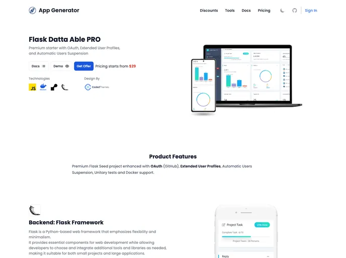 screenshot of Flask Dashboard Staradmin Boxed Pro