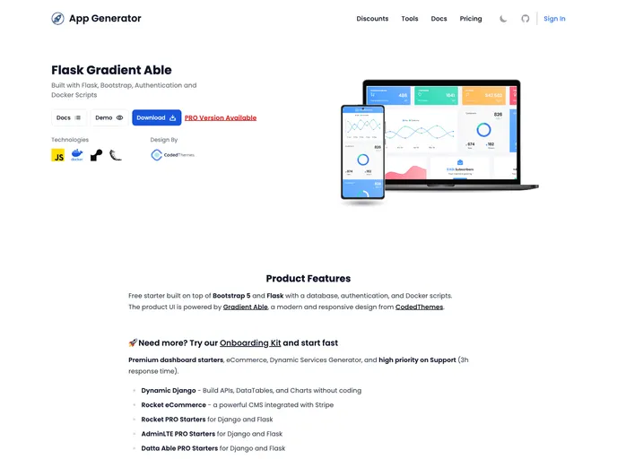 screenshot of Flask Gradient Able