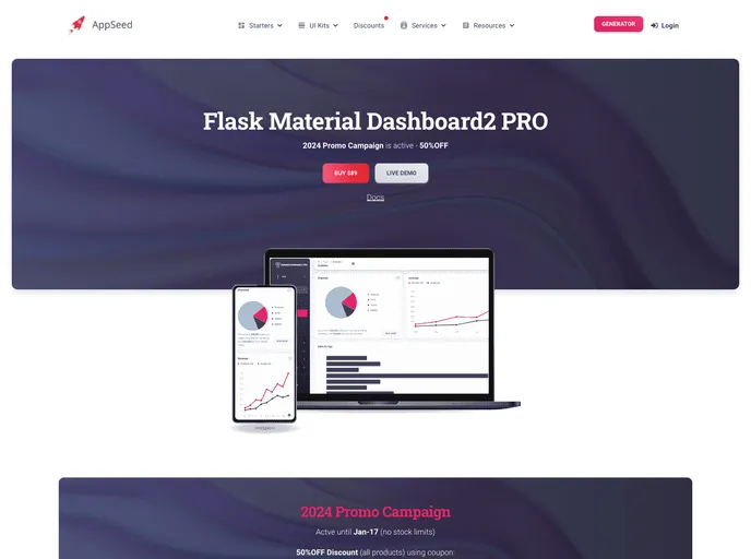 screenshot of Flask Material Dashboard2 Pro
