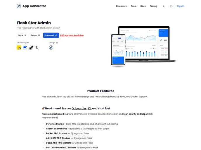 screenshot of Flask Star Admin
