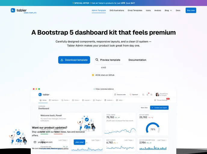 screenshot of Fork Tabler Dashboard Html