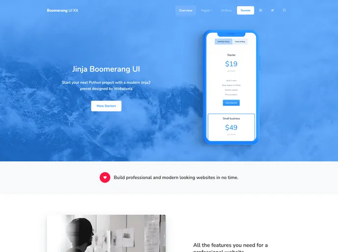 screenshot of Jinja Boomerang UI Kit