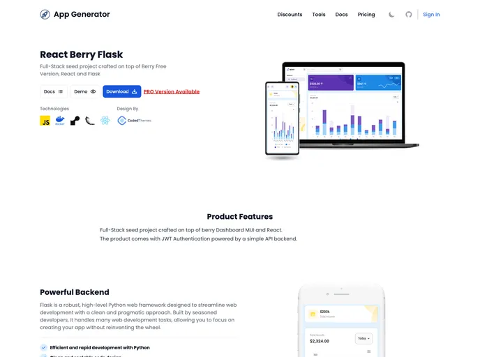 React Berry Dashboard Flask screenshot