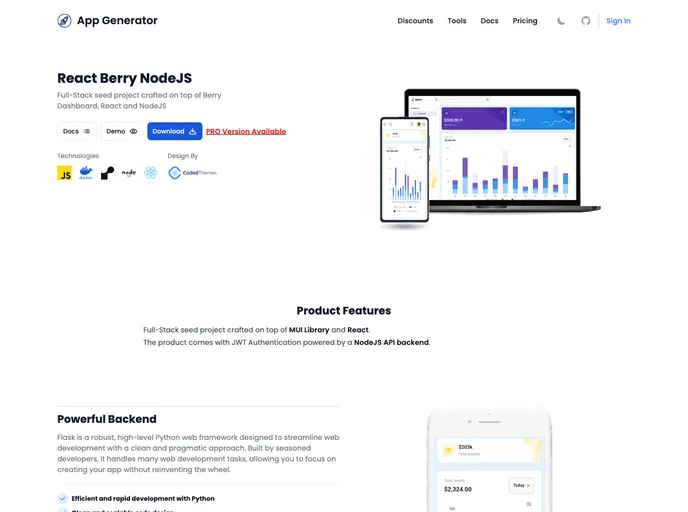 screenshot of React Berry Dashboard Nodejs