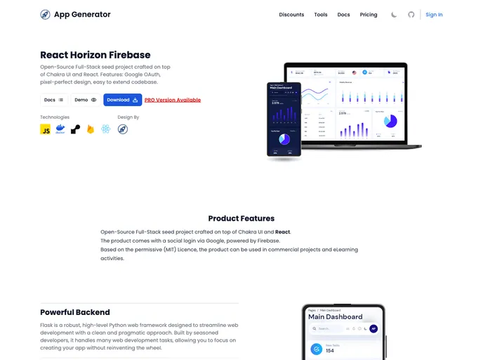 screenshot of React Horizon Firebase