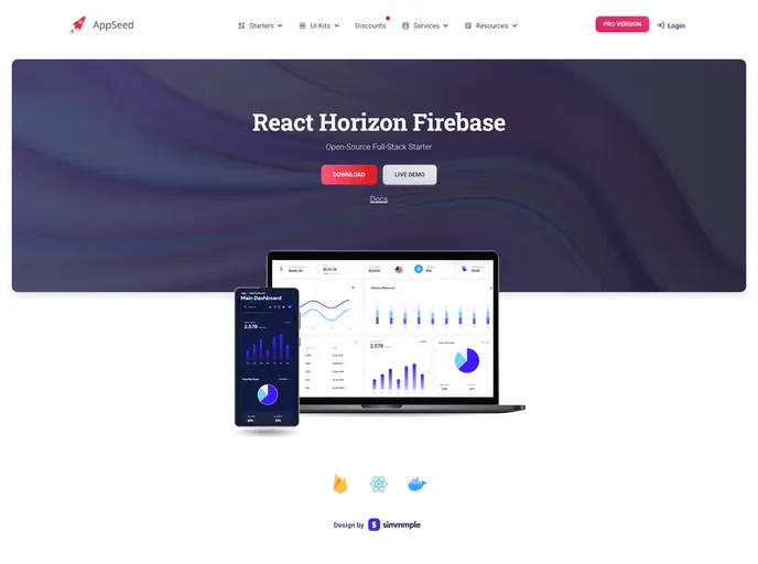 screenshot of React Horizon UI Chakra Firebase