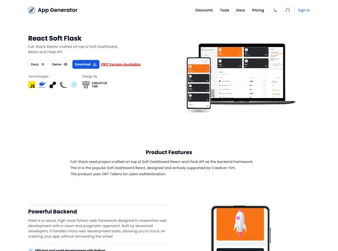 screenshot of React Soft Dashboard Flask