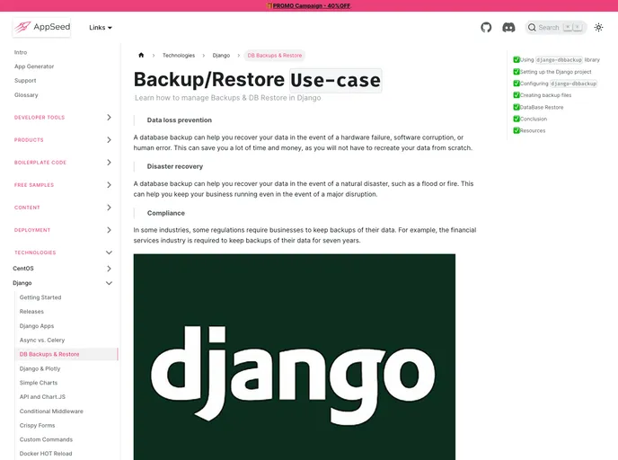 screenshot of Sample Django Backup Restore
