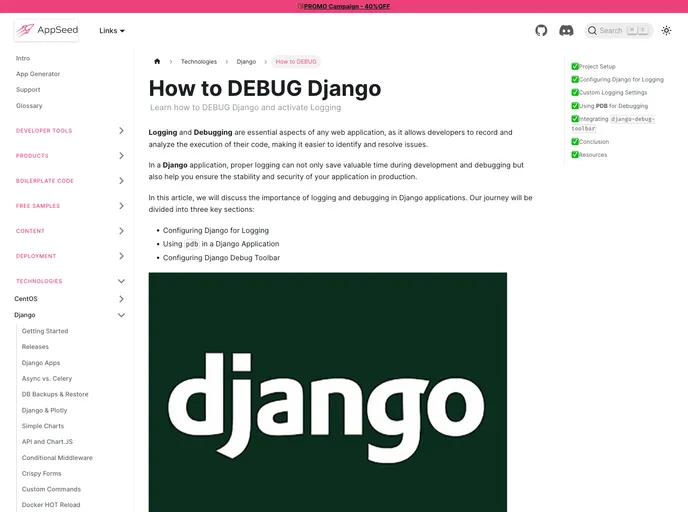 screenshot of Sample Django Debug