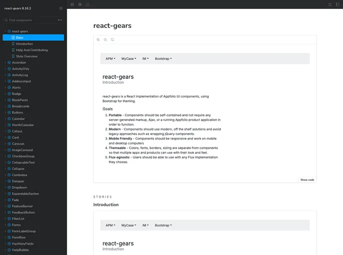 screenshot of React Gears