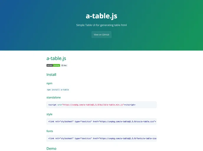 screenshot of A Table.js