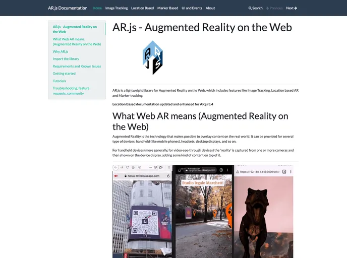 screenshot of AR.js Docs