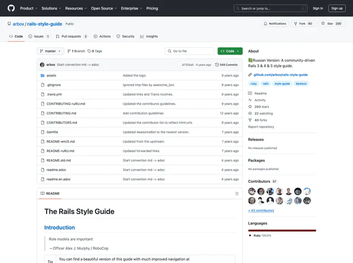screenshot of Rails Style Guide