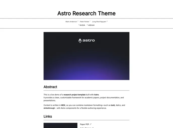 Astro Research Theme screenshot