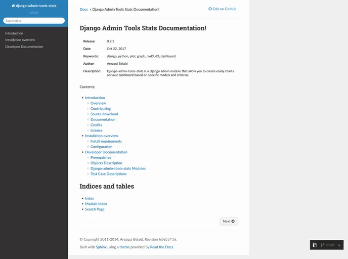 screenshot of Django Admin Tools Stats