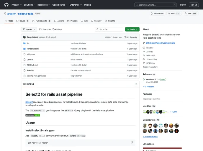 screenshot of Select2 Rails