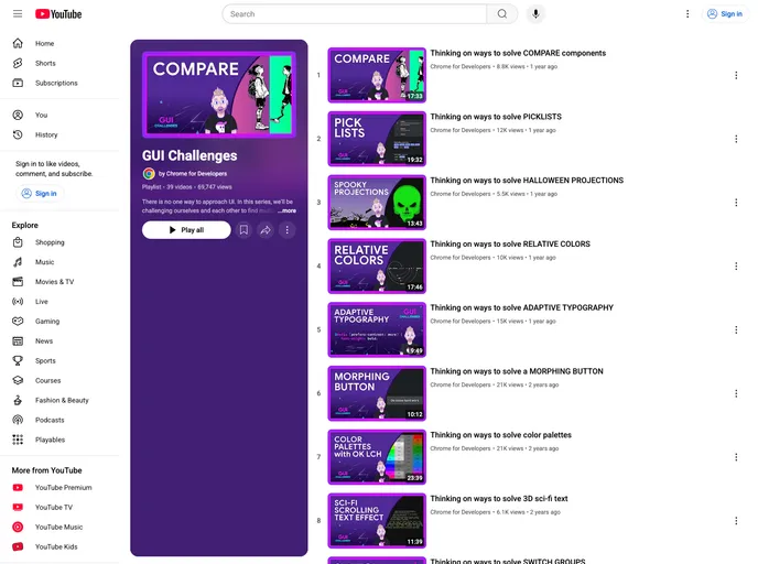 screenshot of Gui Challenges