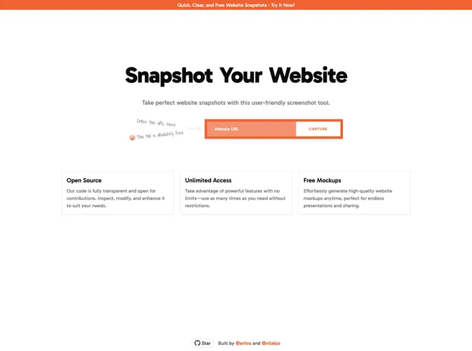 screenshot of Snapshotyourwebsite