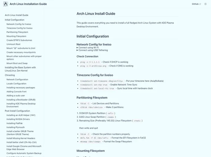 screenshot of Arch Linux Install Guide