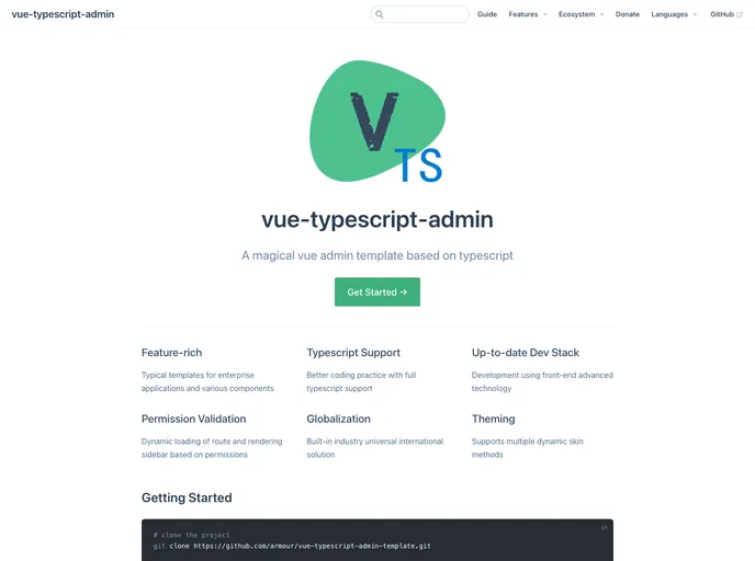 screenshot of Vue Typescript Admin Docs