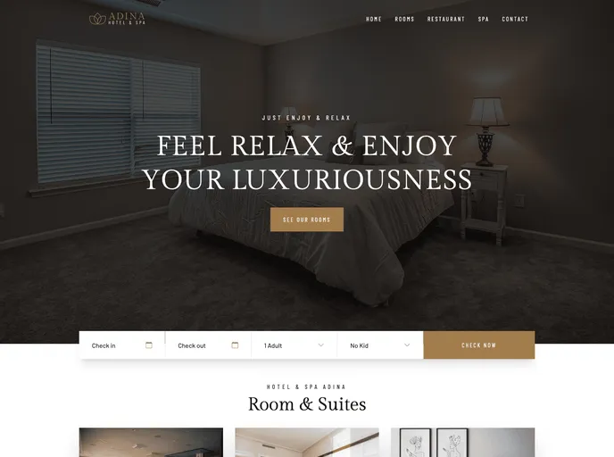 Hotel Booking Interactive Landing React Frontend screenshot