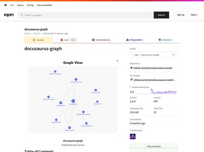 screenshot of Docusaurus Graph