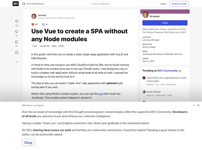 screenshot of VueSpaNONODE