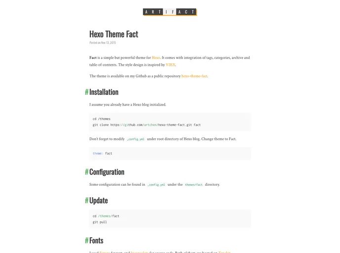 screenshot of Hexo Theme Fact