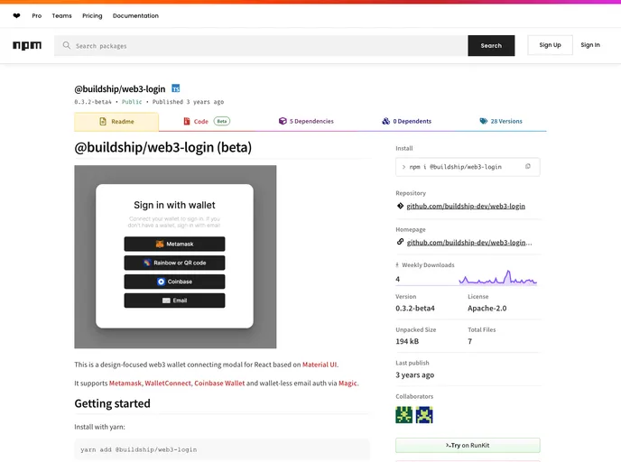 screenshot of Web3 Login