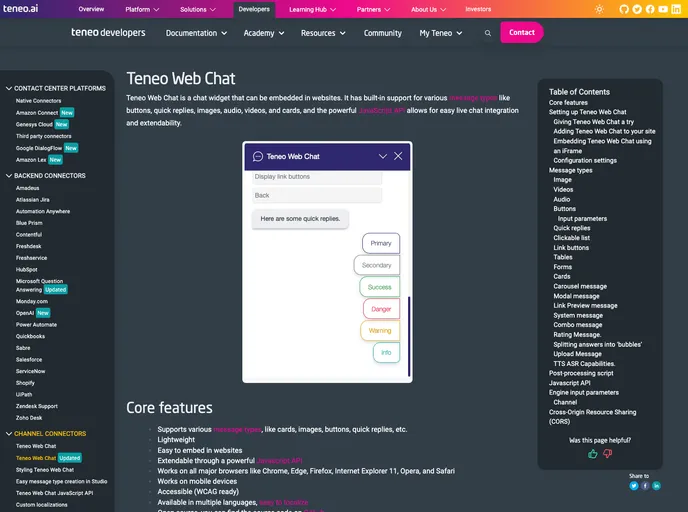 screenshot of Teneo Web Chat