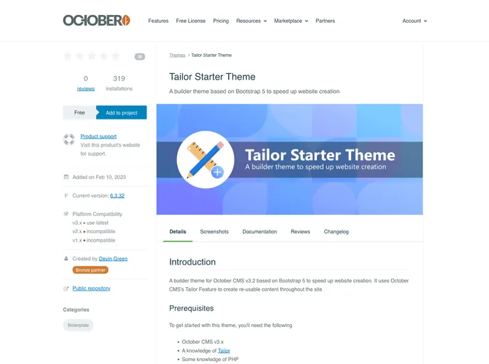 screenshot of Tailor Starter
