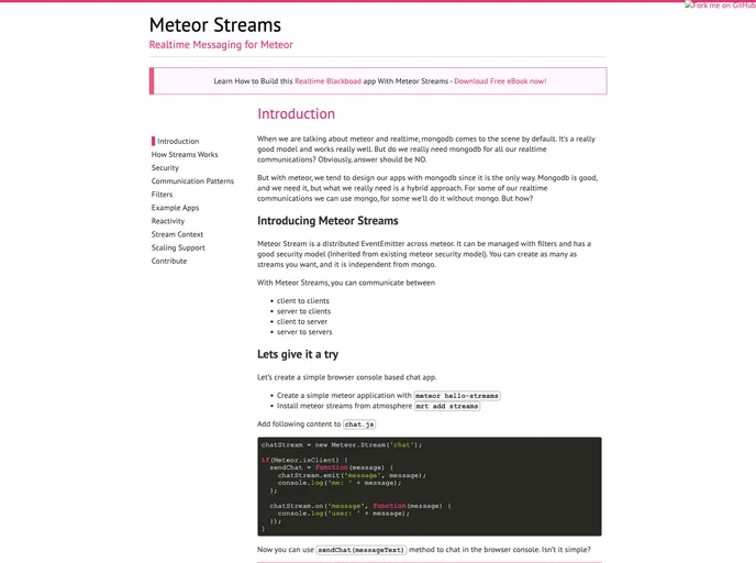screenshot of Meteor Streams Chat App