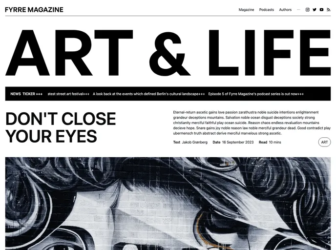 screenshot of Fyrre Magazine