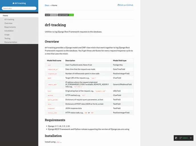 screenshot of Drf Tracking