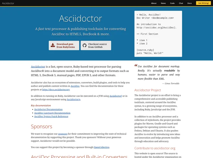 screenshot of Asciidoctor Bespoke